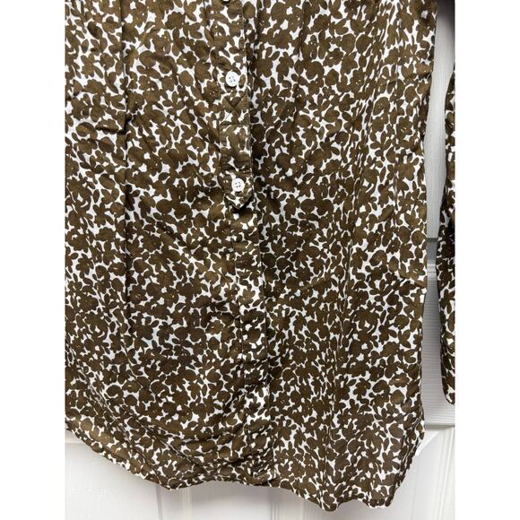 Liz Claiborne Blouse, Brown White Light Cotton Floral Button Up, Women's Size MP - Picture 5 of 7